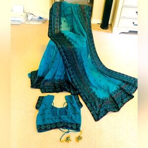 Like new heavily embroidered indian/Pakistani party wear saree with blouse